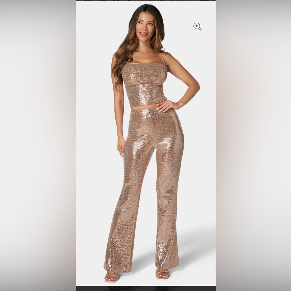 Bebe Bronze Sequin Spaghetti Strap Top and Matching Pant
